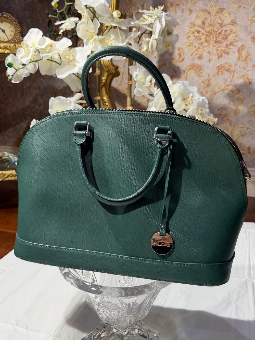 Pulicati Dark Green Saffiano Dome Satchel
